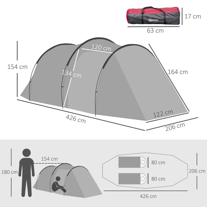 Grey 2-3 Person Tunnel Camping Tent with Porch