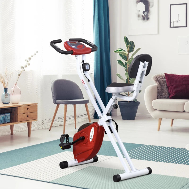 Foldable Indoor Exercise Bike - Blue 8-Level Magnetic Resistance LCD Monitor