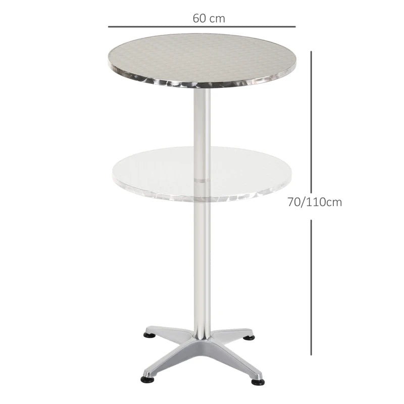 Aluminium Round Bistro Bar Table - Stainless Steel - 2 Height Settings - 70cm/110cm - Black