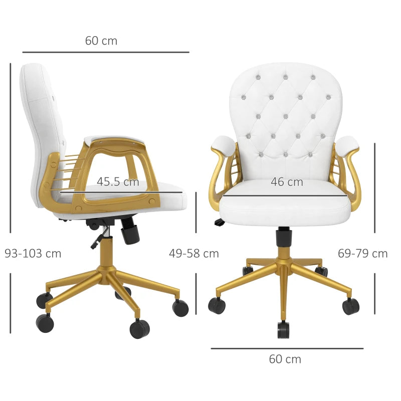 Adjustable Cream White Office Chair with Button Tufted Design