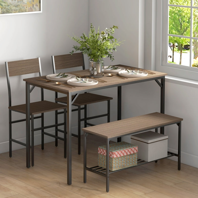 4-Piece Dining Set with Table, Chairs, and Bench - Grey