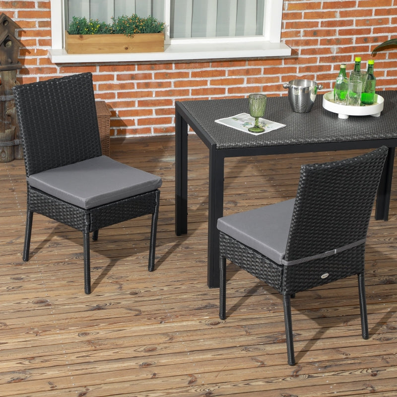 Black Rattan Armless Garden Chairs Set of 2