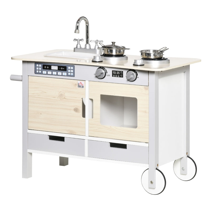 Wooden Kids Toy Kitchen Playset - White Pretend Cooking Set