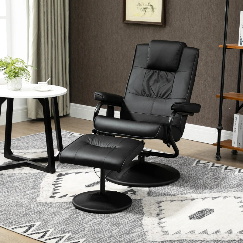 Black Swivel Massage Recliner Chair with Footstool