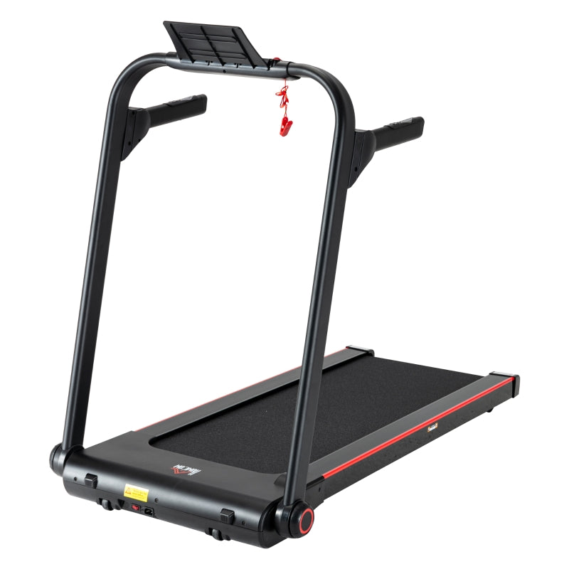 Compact Electric Folding Treadmill, 750W, 1-14km/h Speed, LED Monitor, Safety Button, Phone Holder - Black