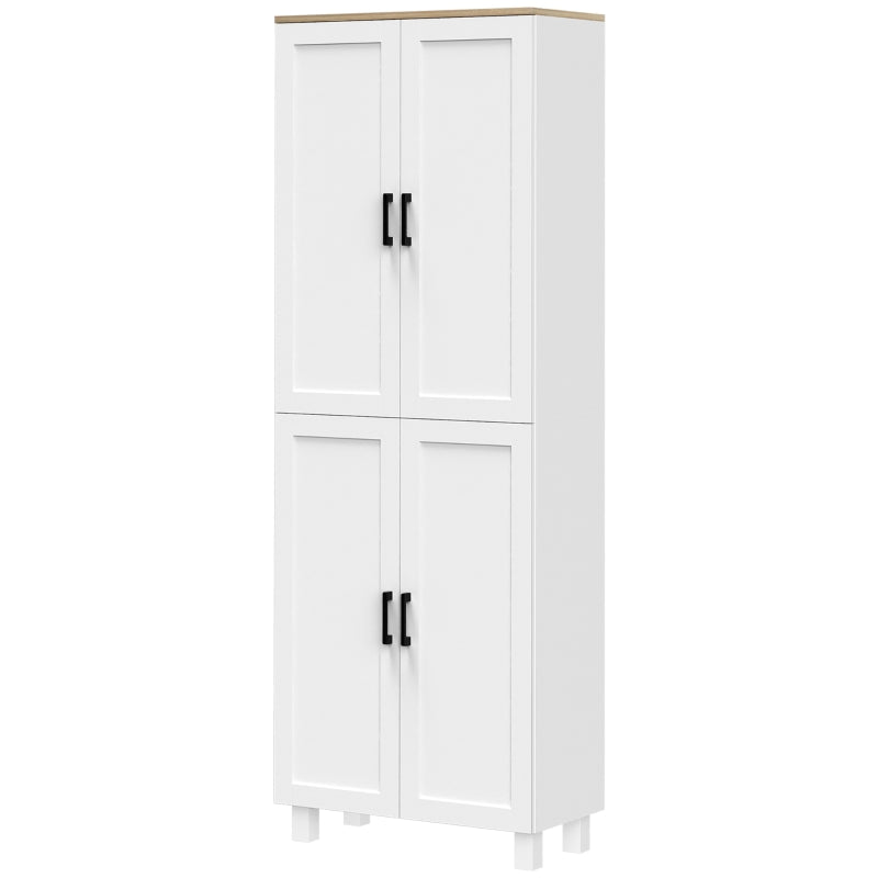 White Freestanding Kitchen Storage Cabinet, 4-Door Organizer, Adjustable Shelves - 170cm