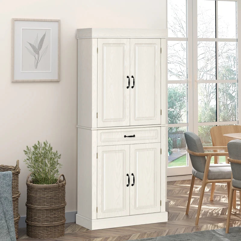 White Wood Grain Kitchen Cupboard with 4 Doors and Drawer, 180cm