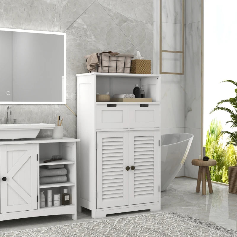 White 3-Part Bathroom Storage Unit with Shelf, Drawers & Cupboard