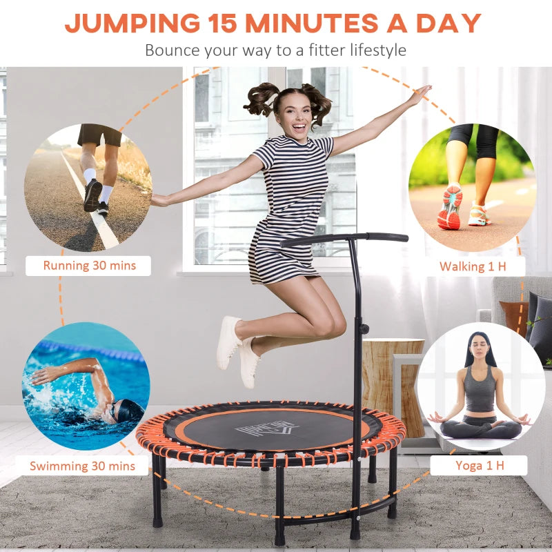 Mini Round Steel Frame Trampoline with Adjustable Handle - Black/Orange