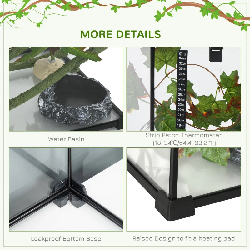 Black Glass Reptile Terrarium Kit, Small Animal Breeding Tank 50x30x25cm