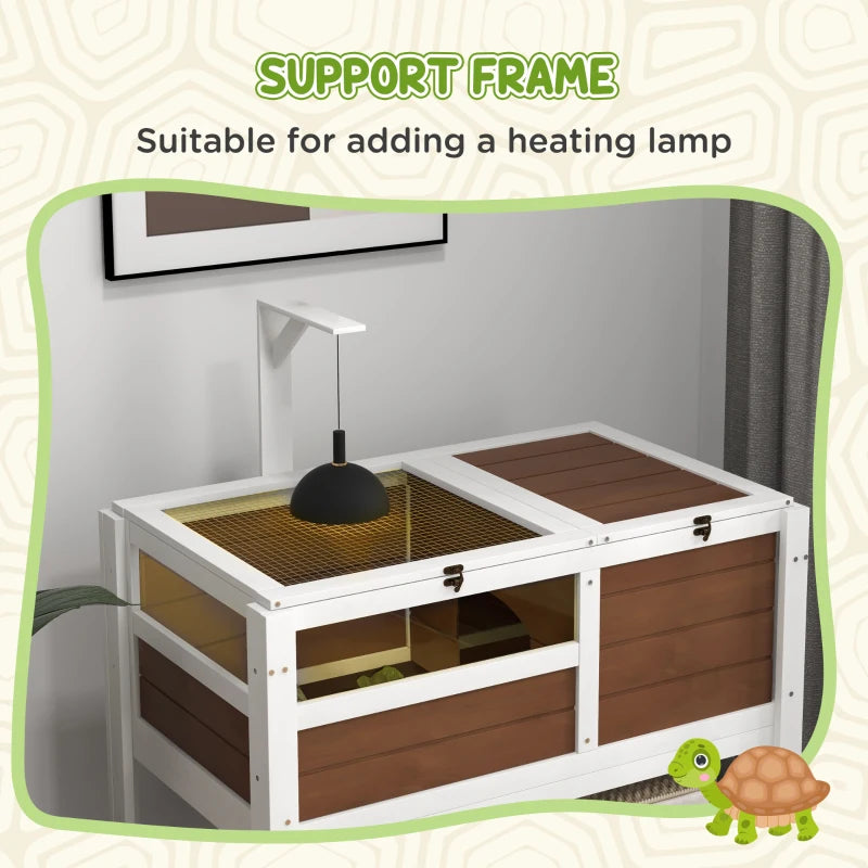 Wooden Tortoise Habitat with Shelter, Run, Shelf, Lamp Holder, Tray - Natural Wood