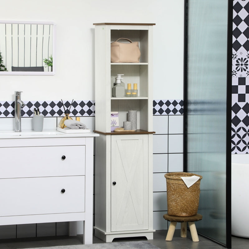 White Tall Bathroom Storage Cabinet with Adjustable Shelves, 39.5 x 30 x 160 cm