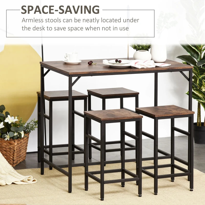 Industrial Black Bar Table Set with 4 Stools for Dining Room