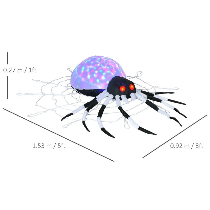 5FT Long Hanging Halloween Inflatable Spider with LED Lights - Outdoor Garden Display