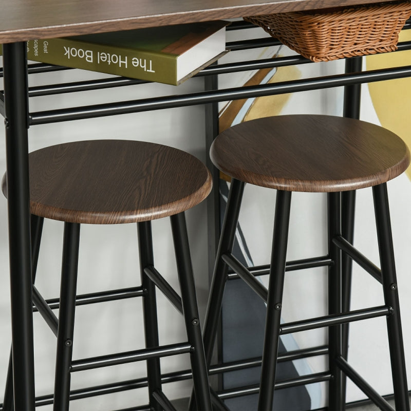 Black and Oak Bar Table Set with Footrest and Storage Shelf