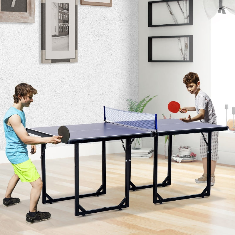 6ft Blue Folding Ping Pong Table with Net - Indoor/Outdoor Multi-Use