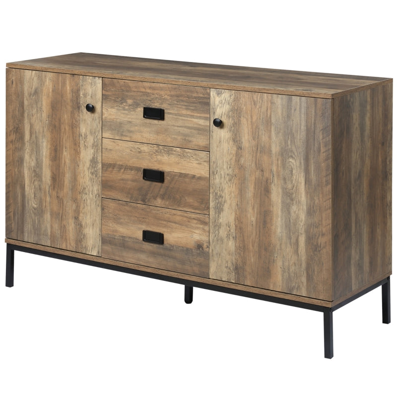 Industrial Distressed Brown Sideboard with Drawers and Adjustable Shelves