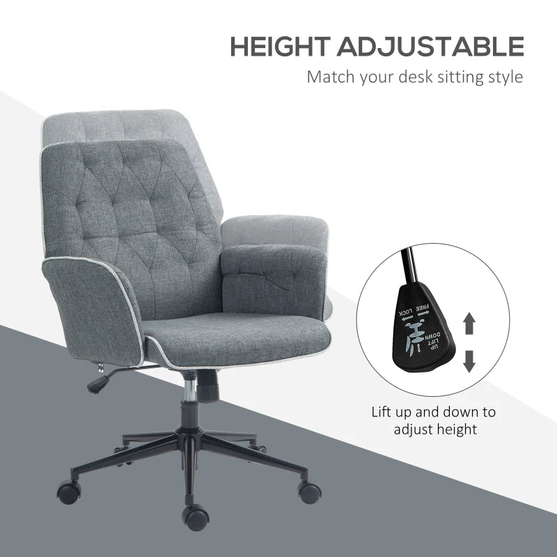 Dark Grey Linen Swivel Computer Chair with Armrest & Adjustable Height