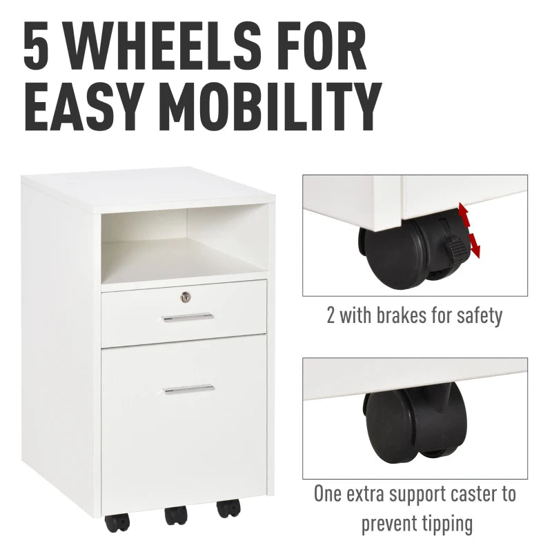White 2-Drawer Lockable Filing Cabinet on Wheels