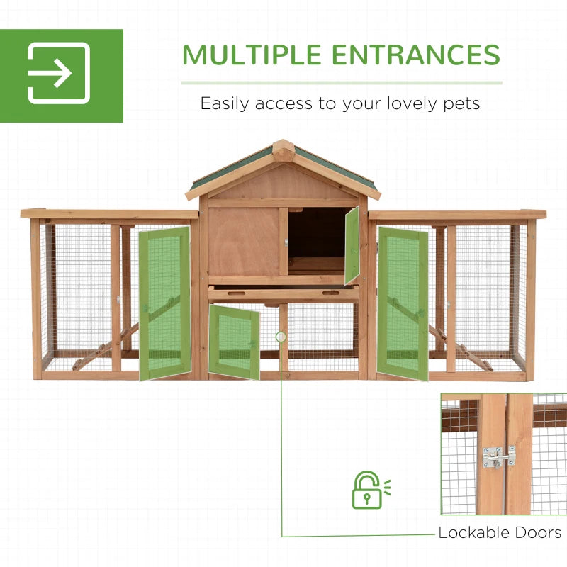 Wooden Chicken Coop with Run and Nesting Box - Large, 204 x 85 x 93cm (Brown)