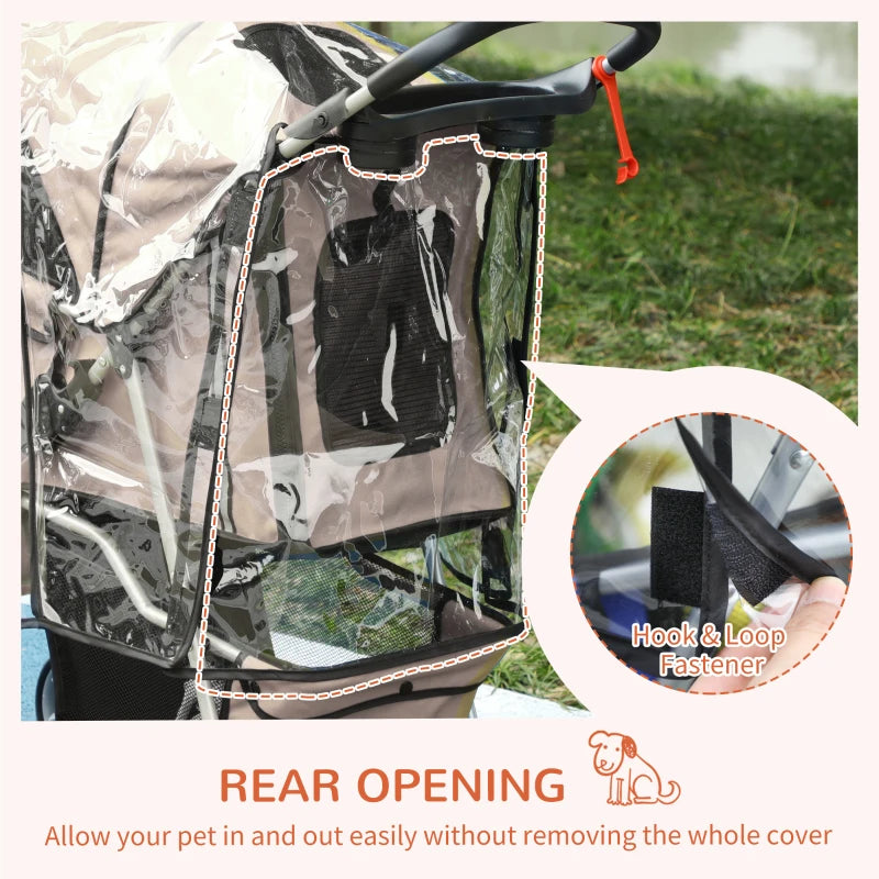 Brown Dog Stroller with Rain Cover for Small Dogs