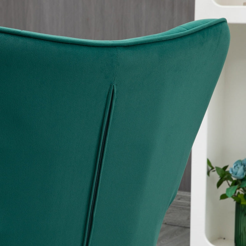 Dark Green Velvet Armchair with Ottoman and Steel Legs