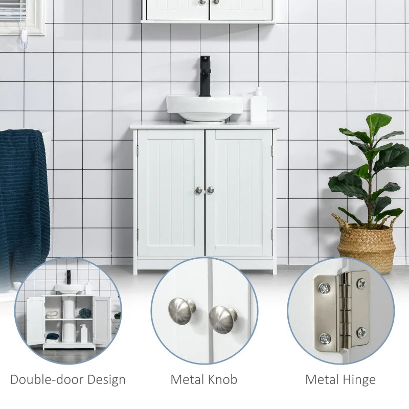 White Under-Sink Storage Cabinet with Adjustable Shelf - 60x60cm