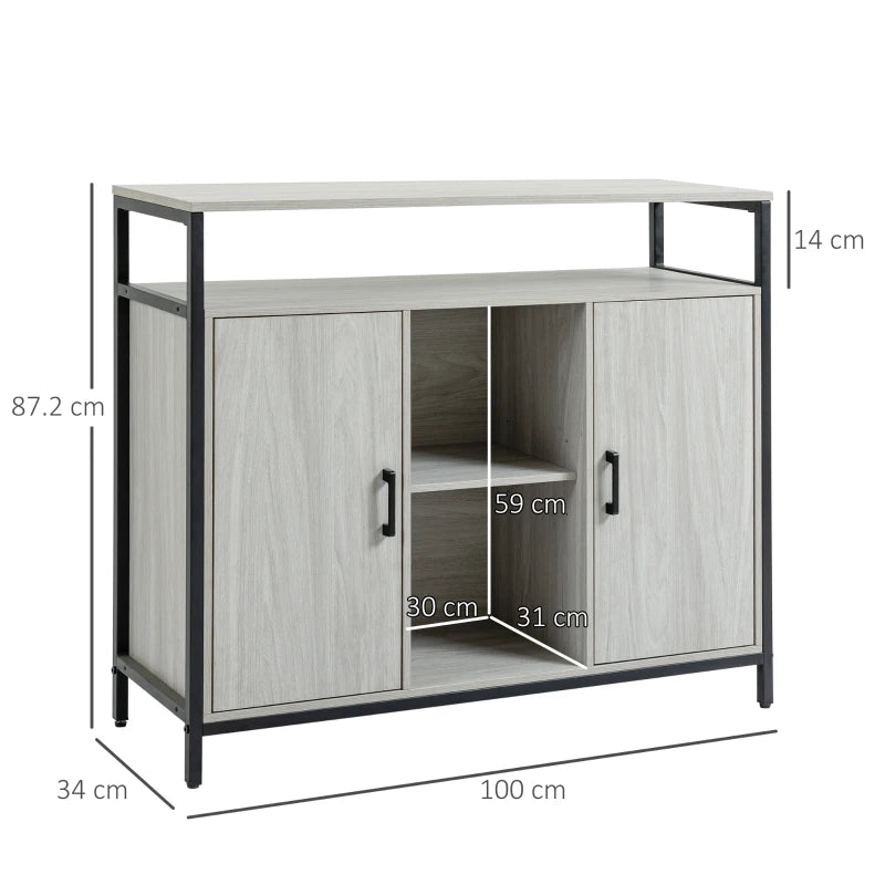 Light Grey Steel Frame Sideboard with 2 Doors and Shelves