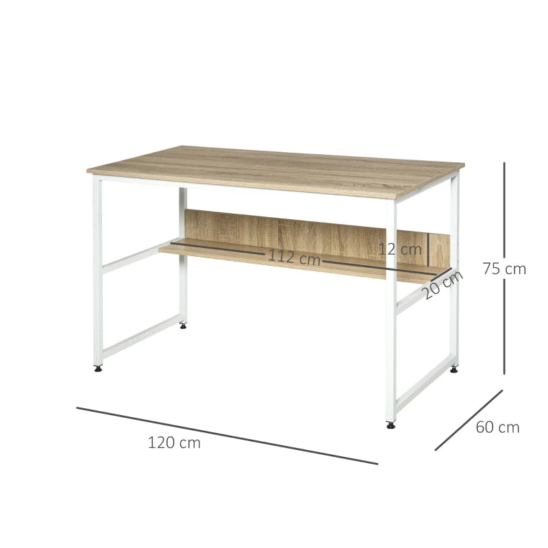 Oak Computer Desk with Storage Shelf, 120 x 60cm, Metal Frame