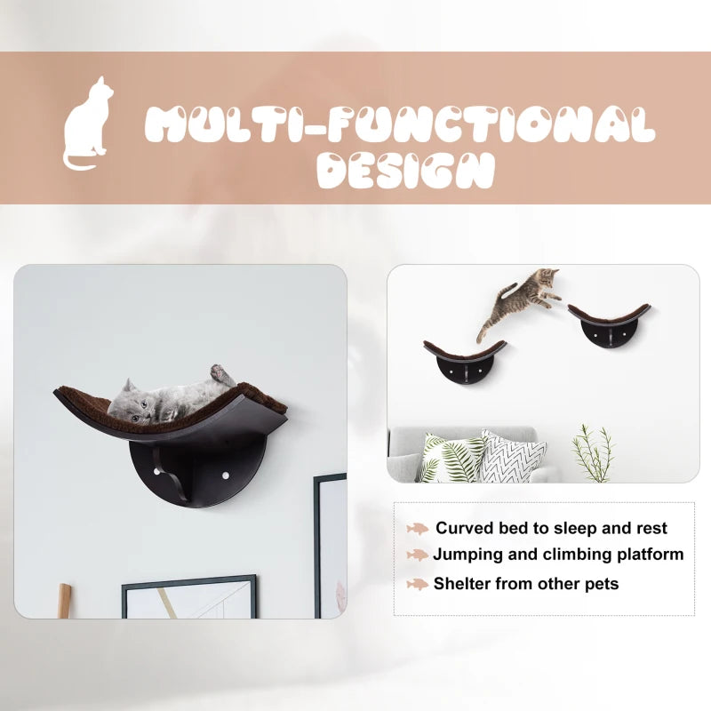 Curved Brown Cat Wall Shelf 41x28x21cm - Kitten Bed & Perch Climber