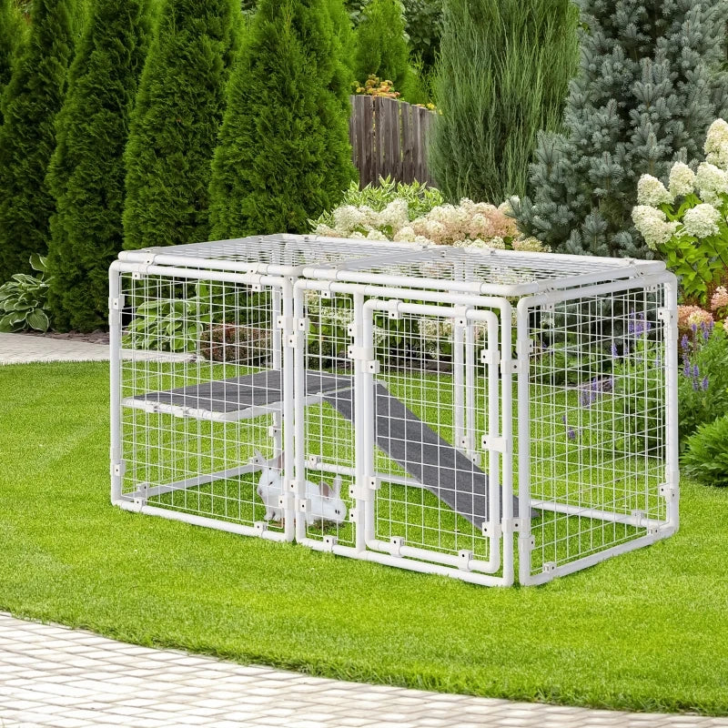 Large Grey Rabbit Hutch with Door and Divider