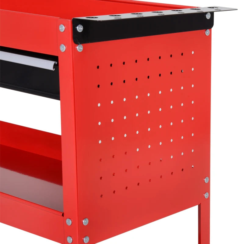 Red 3-Tier Tool Trolley Cart with Drawer