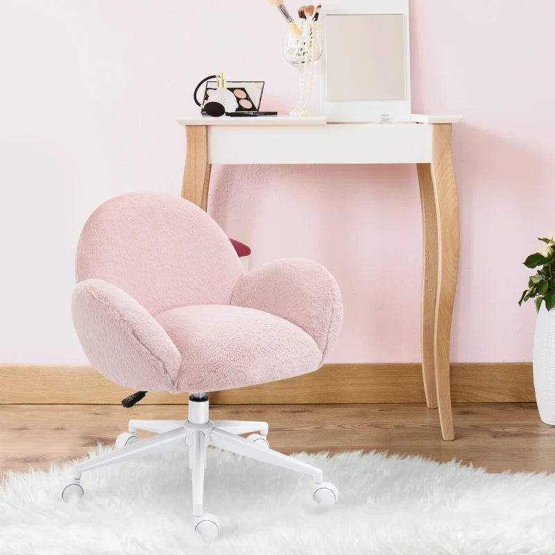 Blush Pink Fluffy Rolling Desk Chair for Home Office or Bedroom