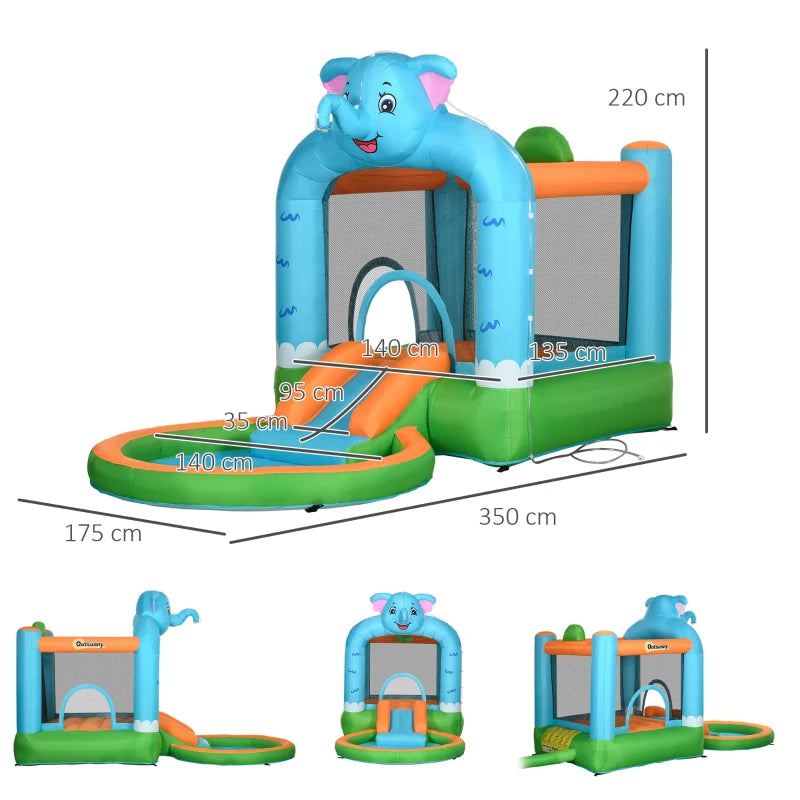 Multicoloured Elephant Water Park & Bouncy Castle for Kids 3-8