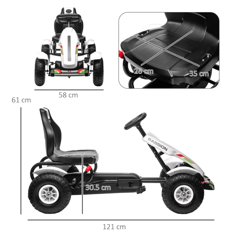 White Kids Pedal Go Kart with Adjustable Seat and Handbrake