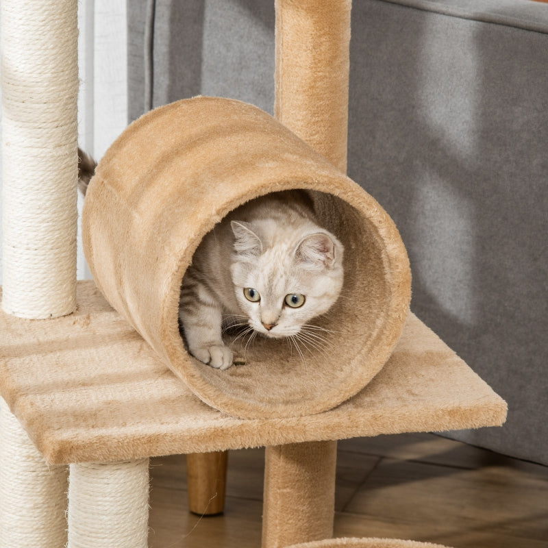 Brown Cat Tree Tower with Scratching Post & Toys - 121cm