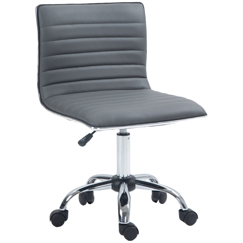 Dark Grey Armless Swivel Office Chair - PU Leather, Chrome Base