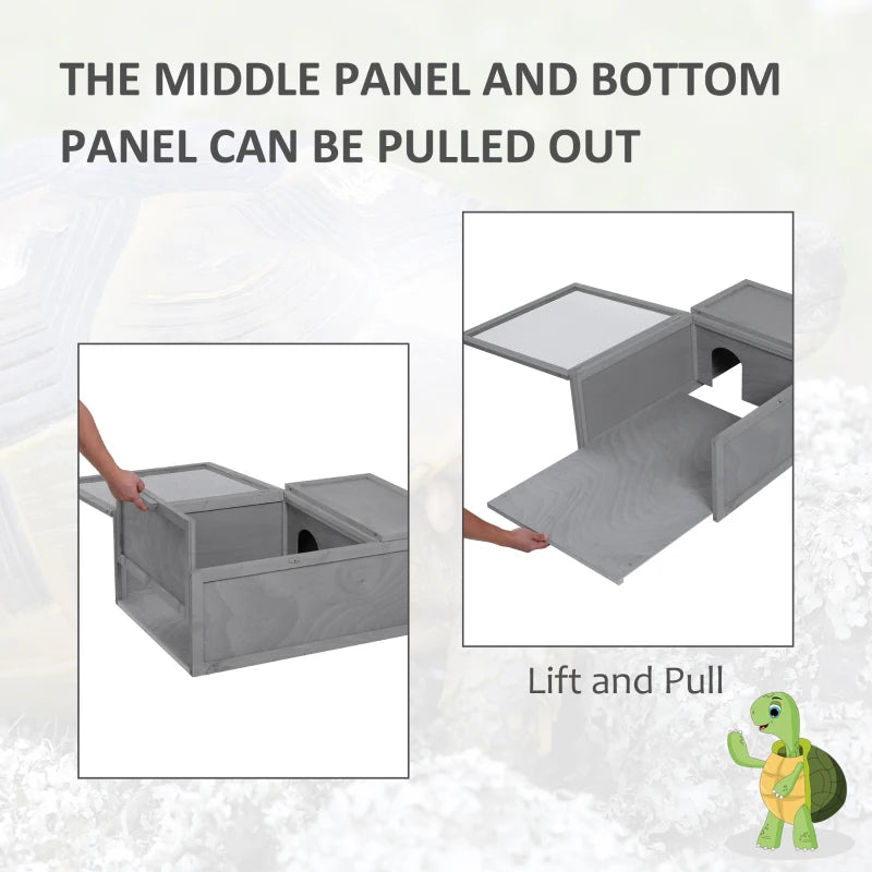 Grey Wood Pet Tortoise House with Two Rooms - 94cm