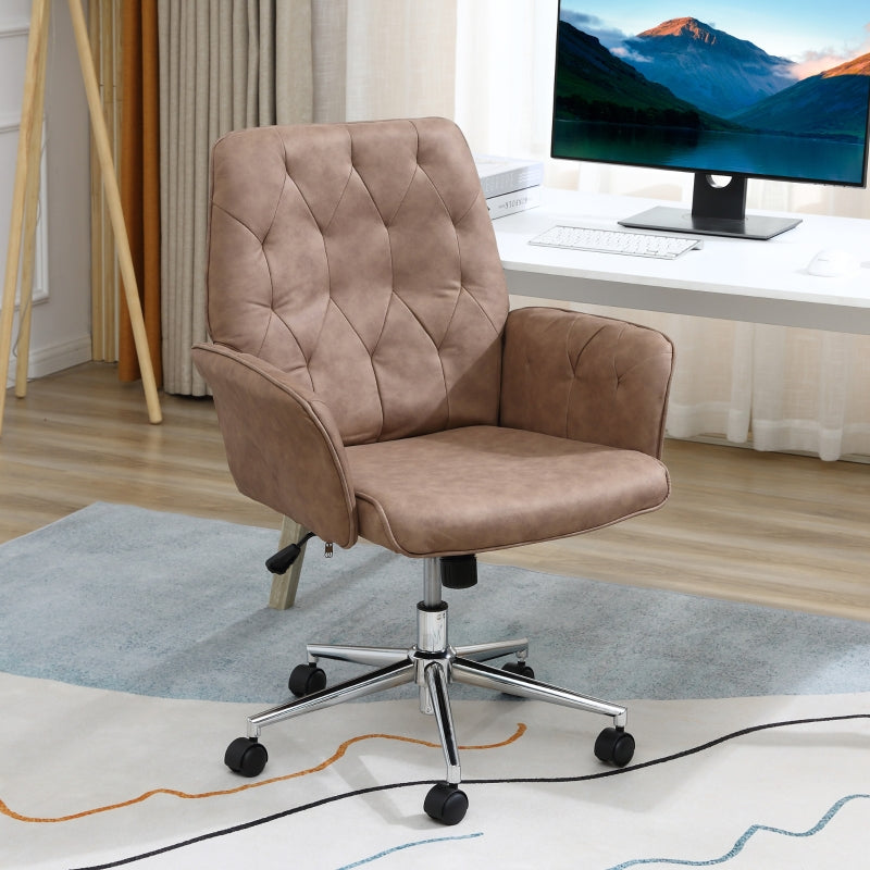 Microfibre Office Swivel Chair, Height Adjustable with Armrest, Coffee