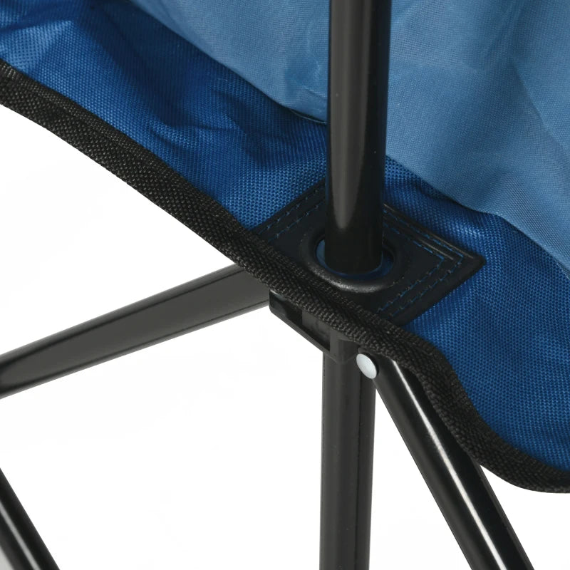 Blue 6-Seater Folding Outdoor Bench with Steel Frame and Cup Holder