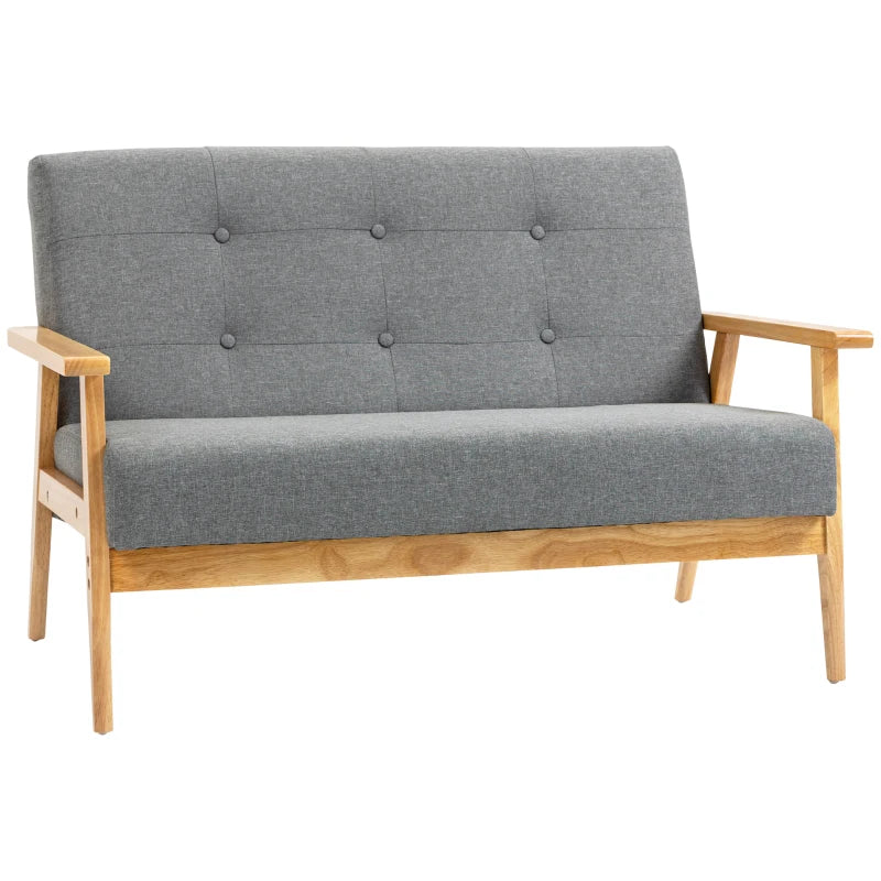 Modern Dark Grey 2-Seat Linen Sofa with Tufted Upholstery