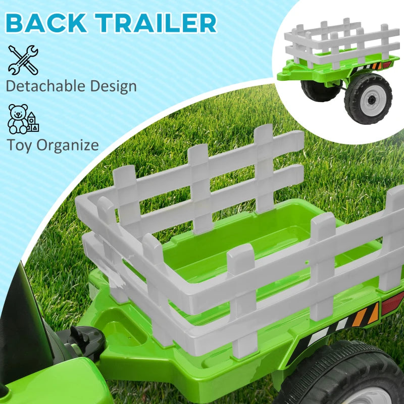 Green Electric Ride-On Tractor with Trailer & Remote Control