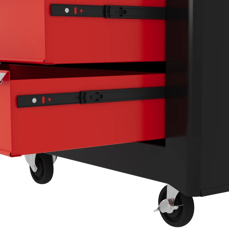 Red 5-Drawer Steel Tool Chest with Wheels and Lockable Cabinet