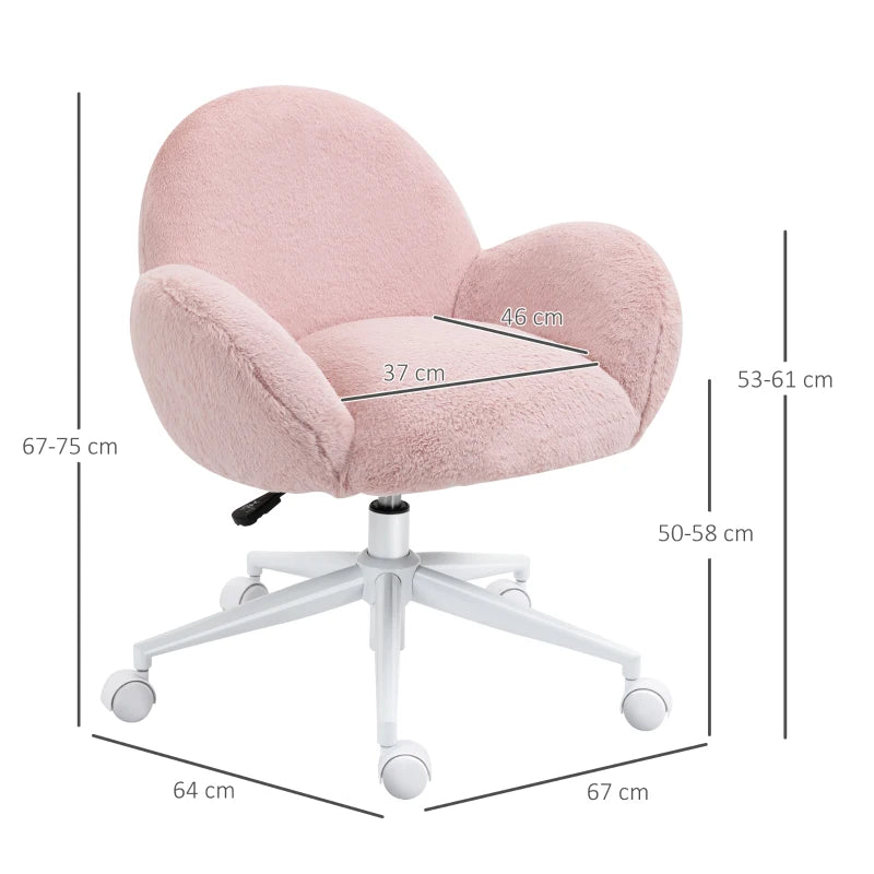 Blush Pink Fluffy Rolling Desk Chair for Home Office or Bedroom