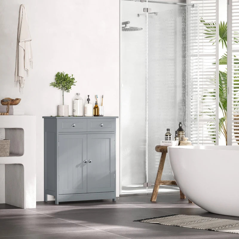 Grey Bathroom Storage Cabinet with Drawers and Adjustable Shelf