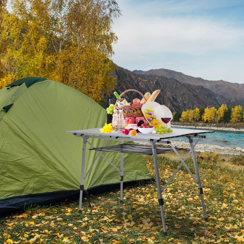 Portable 4FT Folding Aluminium Picnic Table - Mesh Layer, Carrying Bag - Blue