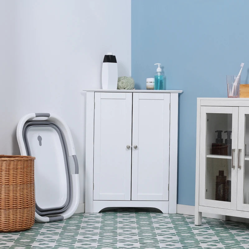 White Triangle Corner Bathroom Storage Cabinet with Adjustable Shelf