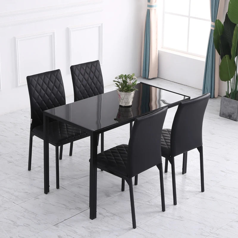 Black Upholstered Dining Chairs Set of 4 with Metal Legs