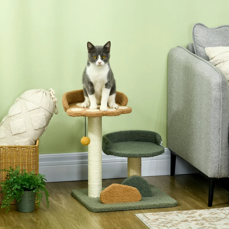 52cm Small Cat Tree with Scratching Posts, Beds, Toy Ball - Grey