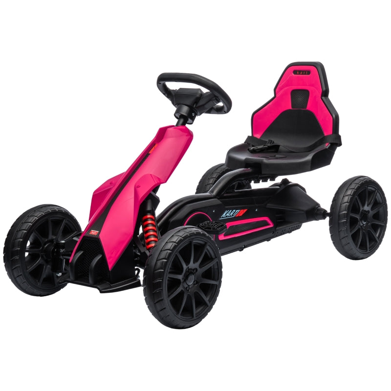 Kids Pink Pedal Go Kart with Adjustable Seat and Handbrake